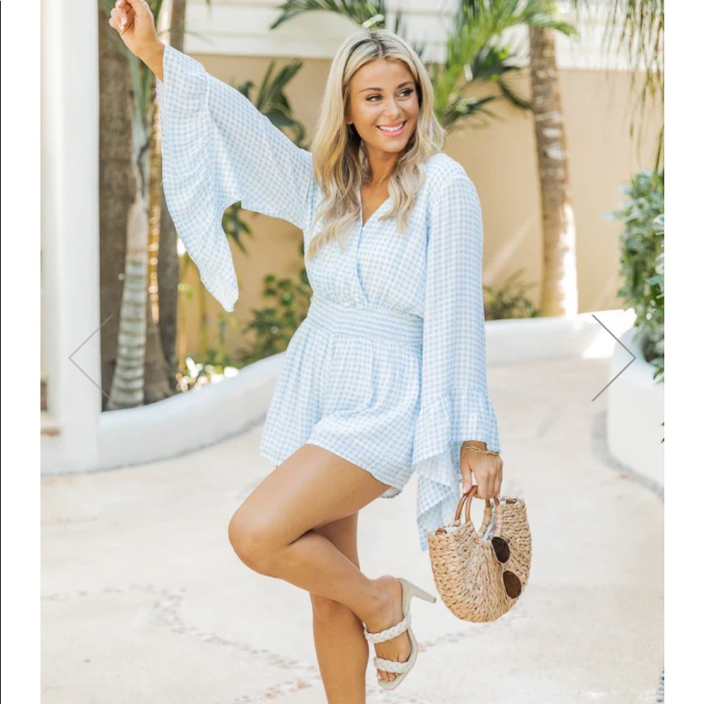 Pink Lily blue gingham romper xs